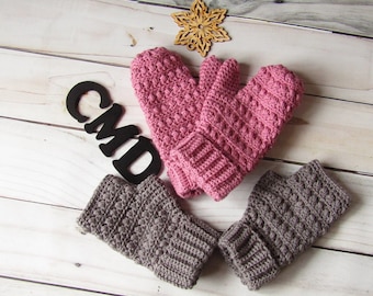 Crochet Mittens Pattern - Crochet Pattern - Crochet Fingerless Gloves - Texting Gloves Pattern - Textured Mitten Crochet Pattern