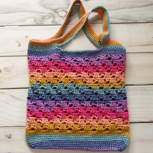 Crochet Book & Market Bag Pattern Market Bag crochet Pattern Crochet striped Book Bag Striped Cotton Bag Pattern crochet pattern bag image 6