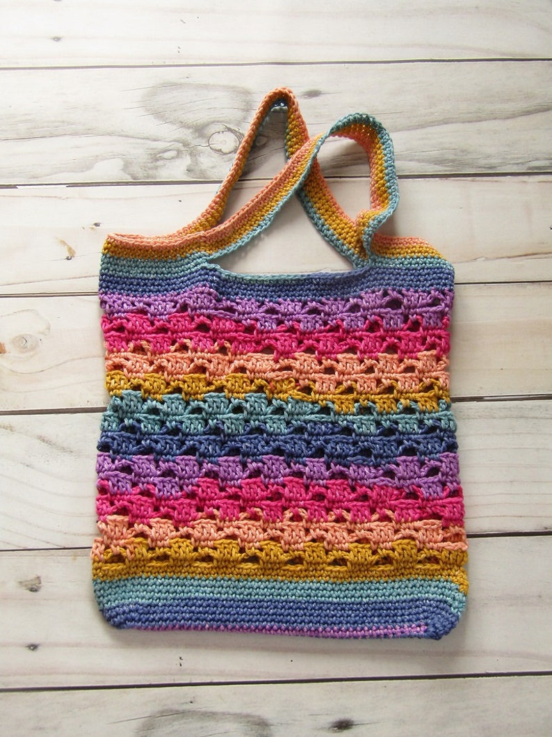 Crochet Book & Market Bag Pattern Market Bag crochet Pattern Crochet striped Book Bag Striped Cotton Bag Pattern crochet pattern bag image 6
