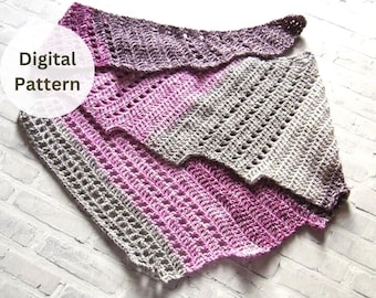 Crochet Scarf Pattern - Asymmetrical Scarf Pattern - 1 Skein Crochet Scarf Pattern - Ombre' Scarf pattern crochet - Textured scarf pattern