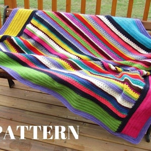 Crochet Striped Scrapghan Pattern - Crochet Blanket Pattern - Striped Crochet Blanket - Stripes & Blocks Scrapghan Crochet Pattern