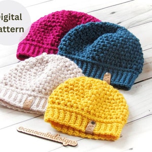 Crochet Beanie Pattern - Top Down Beanie - Multiple Sizes Beanie Pattern - Textured Unisex Beanie - Crochet Pattern
