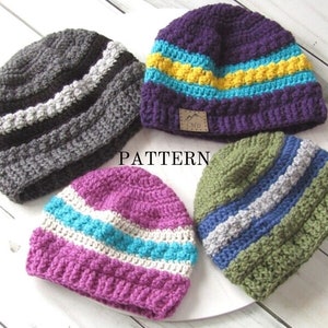 Crochet Beanie Pattern - Crochet Beanie - Striped Beanie - 3 Color Beanie - Top Down Beanie pattern - crochet hat pattern - crochet stripes