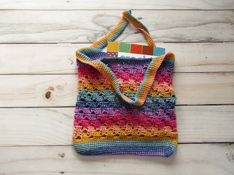 Crochet Book & Market Bag Pattern Market Bag crochet Pattern Crochet striped Book Bag Striped Cotton Bag Pattern crochet pattern bag image 3