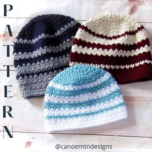Crochet Striped Beanie Pattern - Crochet Pattern - Crochet Striped Hat - 3 Sizes - Team Colors Hat - Top Down Beanie
