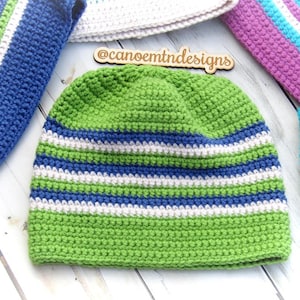 Crochet Beanie Pattern - DIGITAL PATTERN ONLY - Crochet Pattern - Striped beanie pattern - Unisex Crochet Beanie pattern