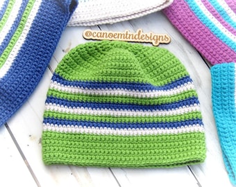 Crochet Beanie Pattern - DIGITAL PATTERN ONLY - Striped Beanie Pattern