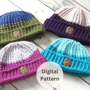 Crochet Beanie Pattern - striped beanie pattern - Top Down Beanie - Color Block Beanie Crochet Pattern - Unisex crochet pattern