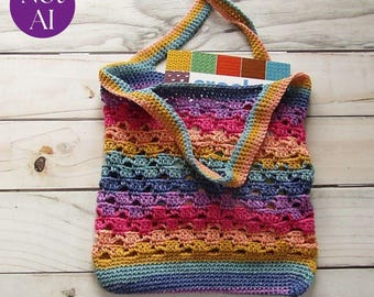Crochet Book & Market Bag Pattern - Striped Bag (PDF Pattern)