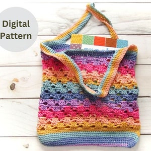 Crochet Book & Market Bag Pattern Market Bag crochet Pattern Crochet striped Book Bag Striped Cotton Bag Pattern crochet pattern bag image 1