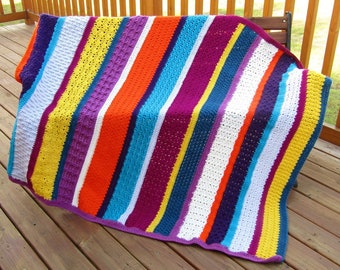 Crochet Blanket Pattern - Stitch Sampler Blanket Pattern - Striped Blanket - Textured Crochet Blanket - Stash Busting Blanket Pattern