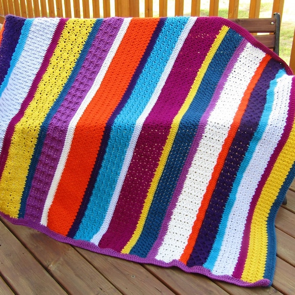 Crochet Blanket Pattern - Stitch Sampler Blanket Pattern - Striped Blanket - Textured Crochet Blanket - Stash Busting Blanket Pattern