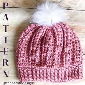 Crochet Beanie Pattern - Crochet Hat Pattern - Crochet Pom Pom Hat Pattern - Textured Hat - Women&#39;s Hat