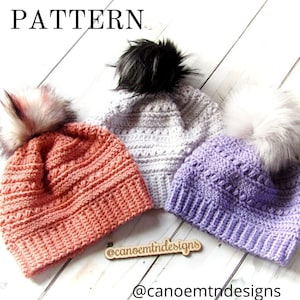 Crochet Beanie Pattern - Textured hat pattern with pom pom - Crochet beanie with pom poms - Beanie crochet pattern - Women's beanie pattern