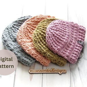 Crochet Beanie Pattern - top/down hat - Textured Beanie Pattern - 4 sizes crochet beanie - Crochet Textured Beanie