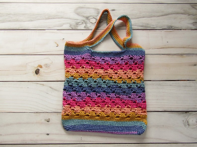 Crochet Book & Market Bag Pattern Market Bag crochet Pattern Crochet striped Book Bag Striped Cotton Bag Pattern crochet pattern bag image 5