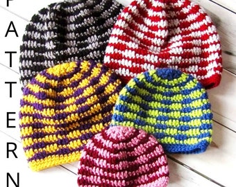 Crochet Beanie Pattern - Crochet Striped Beanie - Family hat pattern - Checkered Beanie - Unisex Crochet Beanie Pattern - Striped Beanie