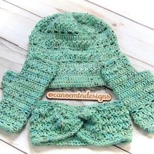 Crochet Pattern Collection - Top Down Beanie Pattern - Fingerless Gloves Pattern - Crochet Ear Warmer Pattern - Textured Crochet Pattern