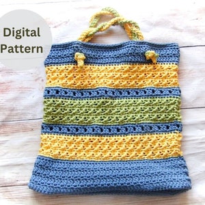 Crochet Bag Pattern - Market Bag Crochet Pattern  - Crochet Striped Beach Bag pattern  - Crochet Stripes Pattern - Striped Tote Bag Pattern