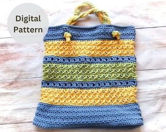 Crochet Bag Pattern - Market Bag Crochet Pattern  - Crochet Striped Beach Bag pattern  - Crochet Stripes Pattern - Striped Tote Bag Pattern