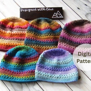 Crochet Beanie Pattern - Top Down Beanie - Crochet textured Beanie Pattern - Watercolor Garden Beanie crochet pattern - Five Sizes Beanie