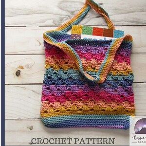 Crochet Book & Market Bag Pattern Market Bag crochet Pattern Crochet striped Book Bag Striped Cotton Bag Pattern crochet pattern bag image 4