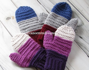 Crochet Mittens Pattern - Textured Crocheted Mittens - Unisex Mittens Pattern - Striped unisex mittens - Crochet Mittens for winter