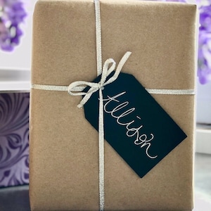 Custom Leather Gift Tag | Name Tag with Handwriting | Custom Leather Stocking Tag | Stocking Name Tag