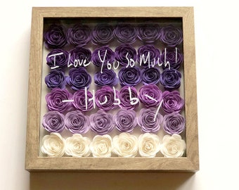 Personalized Handwriting Shadowbox: Ombré Paper Roses, Framed Gift
