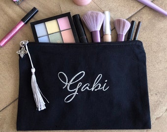 Personalized Embroidered Canvas Toiletry Pouch with Butterfly Charm