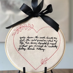 Handwritten Sign, ACTUAL Handwritten Embroidery Sign, Custom Handwriting, Sentimental Keepsake, Family Gift, Love Note, Customized Embroider