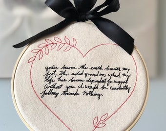 Handwritten Embroidery Hoop Art: Custom Keepsake Gift