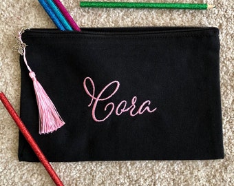 Personalized Embroidered Canvas Toiletry Pouch with Butterfly Charm