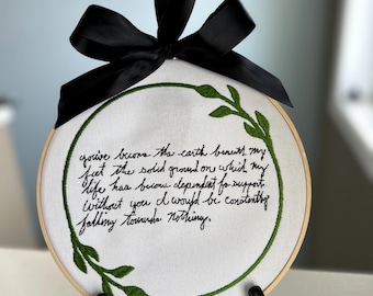 Handwritten Embroidery Hoop Art: Custom Keepsake Love Note