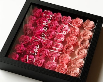 Custom Handwriting Rose Shadowbox | Personalized Ombre Flower Box