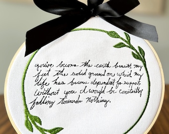 Custom Handwriting Embroidery Hoop: Sentimental Gift, Loved One's Handwriting