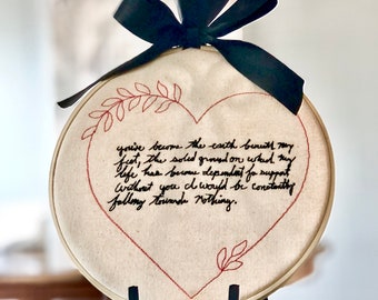 Custom Embroidered Handwriting Hoop | Personalized Keepsake
