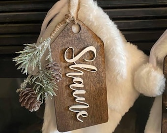 Stocking Name Tags: Christmas decor, stockings, personalized stockings, Christmas stockings, family names, wooden decor, farmhouse decor