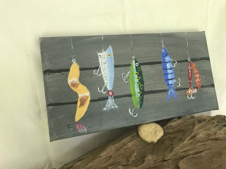 Vintage fishing lure acrylic painting Etsy