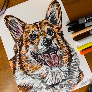 Original Corgi Drawing, Corgi Art, Original Art, Art for your home, Dog Portrait, Dog art