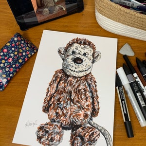 Personalised Favourite Toy Picture, Hand Drawn Keepsake, Toy Illustration, Favourite Toy, Teddy Drawing