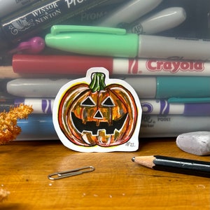 Scary Pumpkin Sticker, Halloween sticker, Halloween pumpkin, pumpkin, autumn sticker, sticker, journaling, scrapbook, Halloween decor