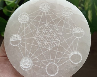 Moon Phases Selenite Charging Plate- Medium