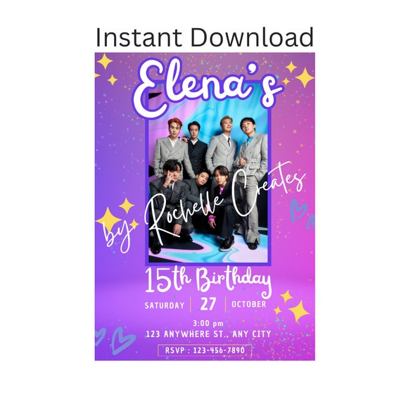 Editable Digital Kpop Birthday Invitation (Instant Download)