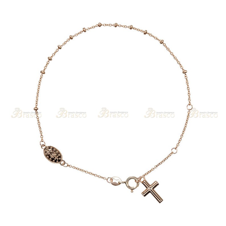 14K Yellow Gold Adjustable Rosary Bracelet with Miraculous Medal,Custom Bible Verse Jewelry,Religious Bracelet,Gold Medal and Cross Bracelet