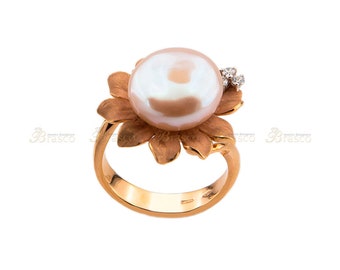 Pearl and diamond ring in 18k Yellow Gold,Handmade Pearl Jewelry,Best Pearl rings,Best Jewelry Designs