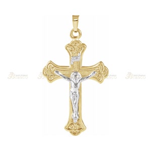 14K Yellow White Gold Sterling Silver Crucifix Pendant,Women&#39;s Cross,Gift for her,Gift for Mom,Wedding gift,Crucifix Pendant,Gold Crucifix