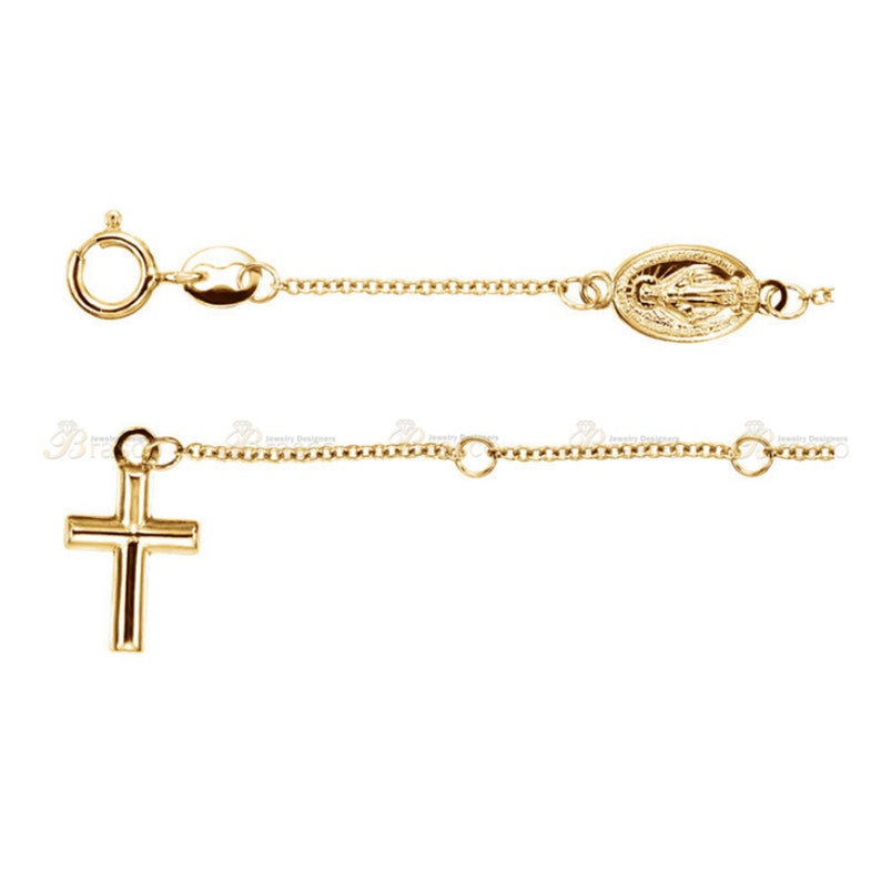 14K Yellow Gold Adjustable Rosary Bracelet with Miraculous Medal,Custom Bible Verse Jewelry,Religious Bracelet,Gold Medal and Cross Bracelet