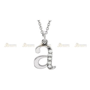 14K White and Yellow Gold Diamond Lowercase Letter Initial 16&quot; Necklace,Diamond Initial Necklace,Gift for Her,Diamond Letter Pendant