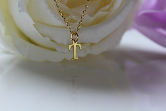 Tiny Gold Initial T Necklace Initial Necklace Letter T Charm Etsy